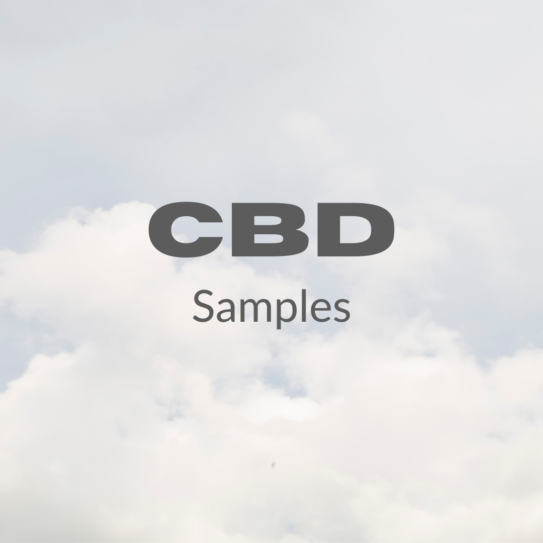 A background of clouds with the text "CBD Samples" overlayed
